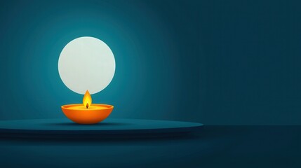 Wall Mural - A close-up of a diya (lamp) glowing brightly under the full moon during Sharad Purnima