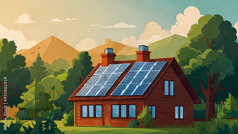 flat vector background featuring a vibrant landscape filled with lush ...