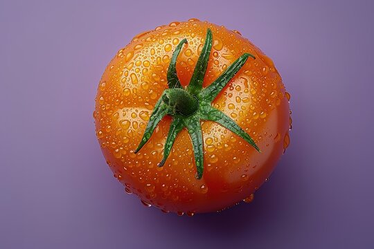 tomato on purple background, minimalist style