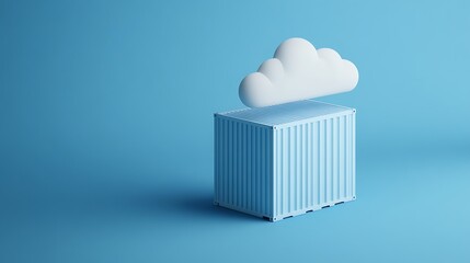 Poster - minimalist 3d concept of cloud computing with a container and cloud symbol on blue background, repre