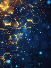 Wall Mural - futuristic and technological background of hexagonal networks, gold and dark blue