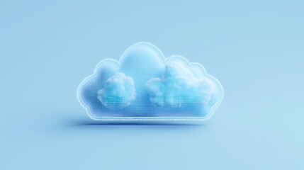 Poster - Minimalistic blue cloud-shaped object on a light blue background represents cloud computing and data storage concepts.