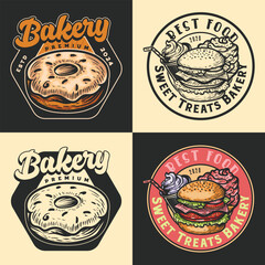 Wall Mural - Bakery fast food vintage hand-drawn logo design vector for restaurant or cafe	
