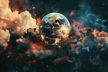 Wall Mural - a massive explosion on the planet view from space