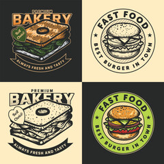 Wall Mural - Fast food bakery vintage hand-drawn logo design vector for restaurant or cafe	