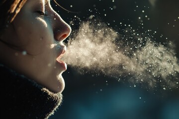 Poster - A poetic close-up photograph capturing an ethereal cloud of particles suspended in mid-air, with a focus on the graceful and gentle movement, creating an artistic abstract vision.