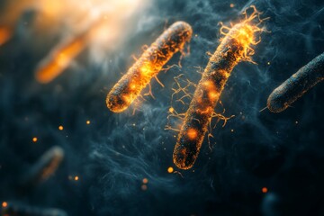 Aufkleber - This image captures glowing microscopic rods in a dark environment, highlighting the intricate details and giving a sense of scientific discovery and fascination.