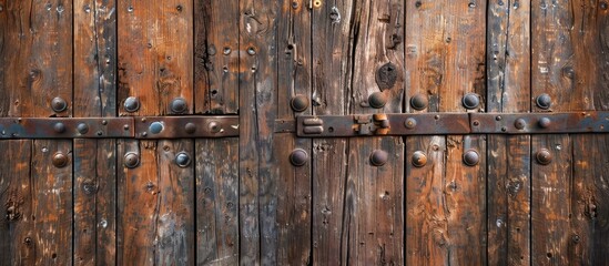 Poster - Wooden door texture featuring copy space