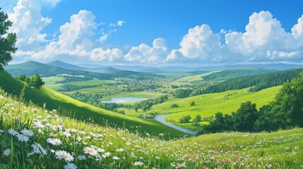 Wall Mural - A panoramic view of a vast meadow 