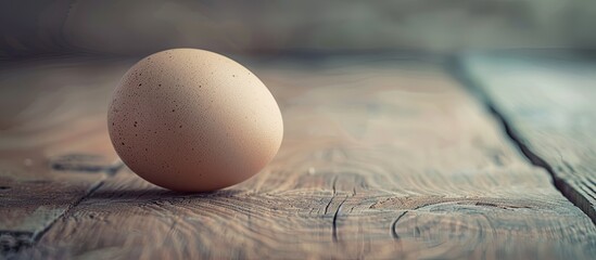 Sticker - Instagram Effect Featuring a Close Up View of a Fresh Chicken Egg on a Wooden Surface Over 50 Billion Chickens Are Raised Each Year for Their Meat and Eggs as Food Sources. Copy space image