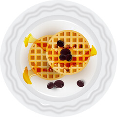 Wall Mural - Top View of Round Waffles with Berries on Plate Element Png.