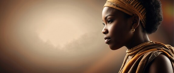 Wall Mural - Profile Portrait of a Black Woman with Headscarf and Jewelry