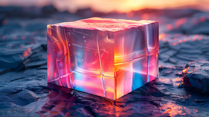 Wall Mural - A vibrant close-up of a rough stone surface with a reflective 3D object resting on its surface