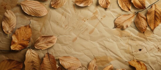 Poster - Arrange dried leaves on cardboard for a background image. Copy space image. Place for adding text and design