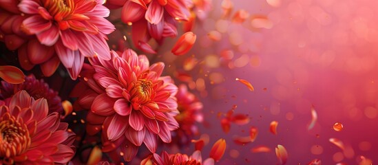 Poster - beautiful blooms of vibrant autumn chrysanthemum. copy space image. place for adding text and design
