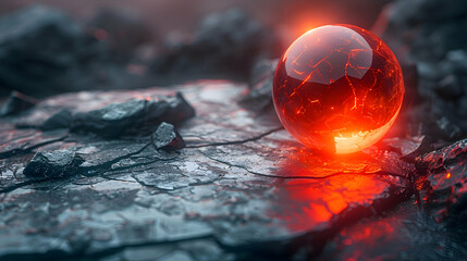 Wall Mural - A vibrant close-up of a rough stone surface with a reflective 3D object resting on its surface