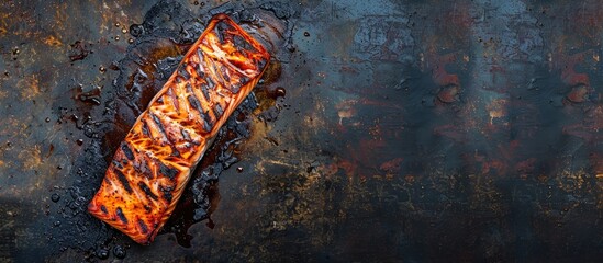 Wall Mural - Fried salmon barbecue grill menu concept portion size Food backdrop top view copy space for text keto or paleo pescatarian diet organic healthy eating