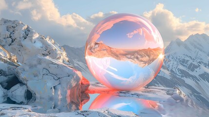 Wall Mural - A vibrant close-up of a rough stone surface with a reflective 3D object hovering just above