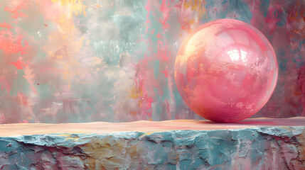 Wall Mural - A vibrant close-up of a rough stone surface with a reflective 3D object resting on its surface