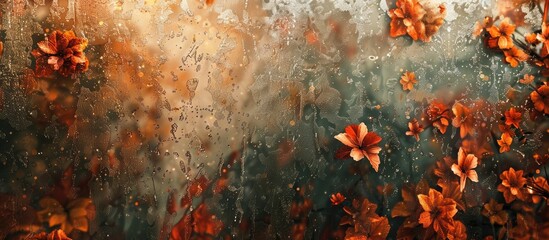 Canvas Print - Autumn rainfall writing on moist glass. Copy space image. Place for adding text and design