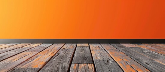 Poster - Grey parquet set against an orange background. Copy space image. Place for adding text and design