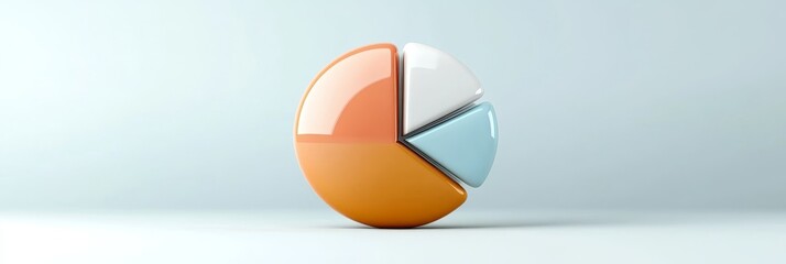 Poster - 3D Pie Chart Illustration - Data, Analysis, and Business Strategy - A 3D pie chart divided into four segments, symbolizing data analysis, market share, business strategy, and financial planning.