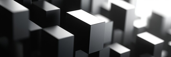 Poster - Abstract Black and White Geometric Shapes - A close-up image of an abstract pattern of black and white geometric shapes. The image conveys concepts of order, structure, and perspective.
