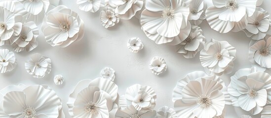 Poster - white floral backdrop. Copy space image. Place for adding text and design