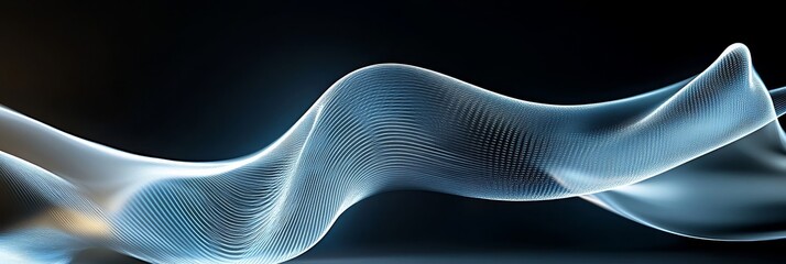 Poster - Abstract Blue and White Wave on Dark Background - A flowing, dynamic wave of blue and white lines on a dark background. This image symbolizes movement, energy, technology, and the future.