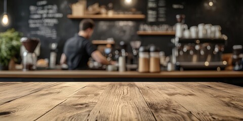 Wall Mural - Wooden Table in a Coffee Shop