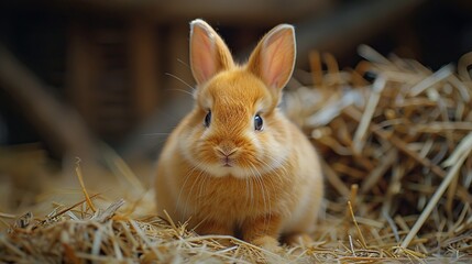 Canvas Print - Cute Bunny In Hay