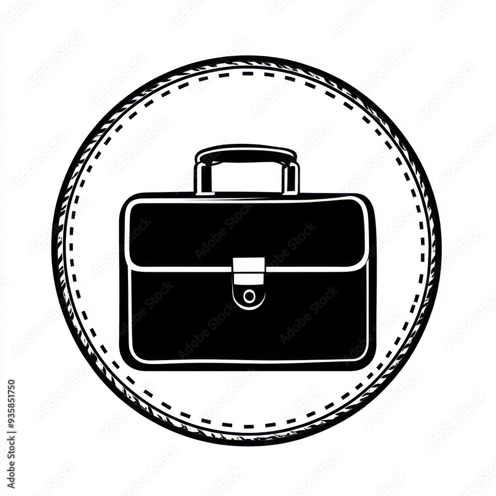 Black and white flat vector art illustration of a briefcase in a ...
