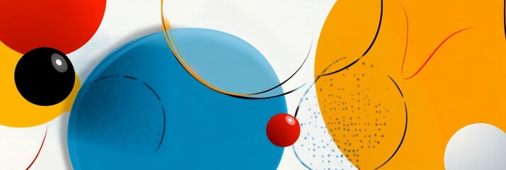 Poster - Abstract Colorful Circles and Lines - Modern Geometric Design - Abstract art featuring vibrant circles and lines in blue, red, yellow, black, and white. The image symbolizes creativity, innovation, en