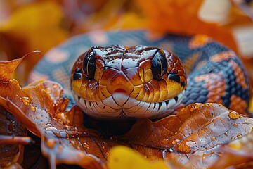 Canvas Print - Close-Up of a Snake in Autumn Leaves