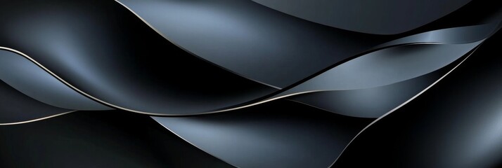 Poster - Abstract Dark Grey and Gold Swirls Background - A captivating abstract design featuring dark grey waves with subtle gold accents, symbolizing elegance, luxury, movement, mystery, and sophistication.