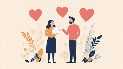 cartoon styles, modern minimalism designs,an image that represents a couple that is married anf being asked questions to grow together