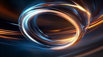 Poster - abstract glowing ring with orange and blue light streaks - a futuristic abstract design featuring a 
