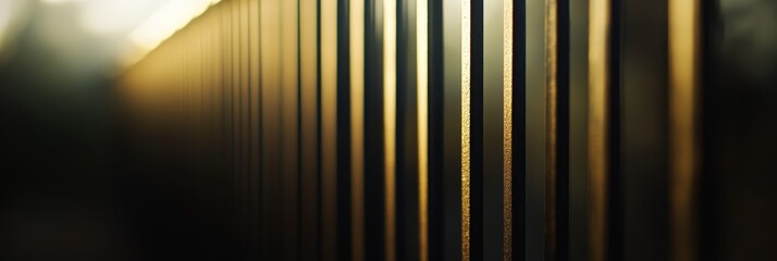 Poster - Abstract Gold and Black Lines Background - A close-up shot of a vertical gold and black lines pattern, symbolizing modern architecture, minimalist design, geometric shapes, light and shadow, and abstr
