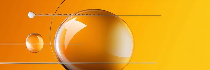 Poster - Abstract Orange Sphere with Geometric Lines - An abstract image featuring a large orange sphere with a glossy finish, intersected by thin white lines. Smaller spheres and lines are also present, creat