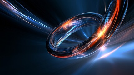 Poster - abstract ring of light with blue and orange glowing energy - abstract image of a glowing ring with b