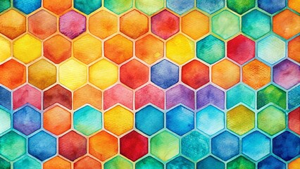 Watercolor honeycomb pattern with abstract design in vibrant colors