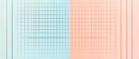 A flat vector illustration of a background design with stripes and grids, using two pastel colors like soft peach and baby blue. The stripes are simple and uniform, a delicate grid pattern 