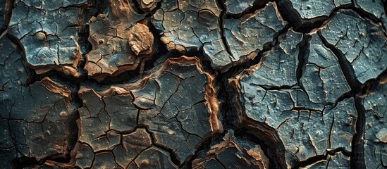 Wall Mural - Close up detail of the bark on the trunk of a cracked and dry tree Organic texture creates an abstract background. Copy space image. Place for adding text and design