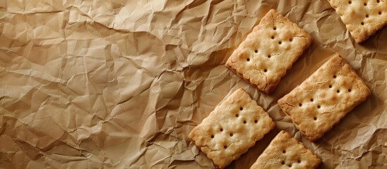 Sticker - textured vintage paper background featuring shortbread biscuits. Copy space image. Place for adding text and design