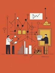 Poster - Business Analysis and Growth Strategy - Two businesspeople analyzing data, charts, and graphs to develop a strategic plan for growth and success.