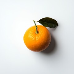 The delicious orange fruit is surrounded by a green leaf on a white background