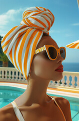 Wall Mural - Model wearing sunglasses and an orange and white headwrap. Stylish summer look.