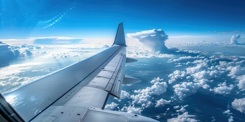 Wall Mural - Jet In Flight. Panoramic View of Luxurious Private Aircraft Soaring Through the Clouds