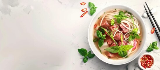 Sticker - Vietnamese Beef Noodle Soup Pho Bo with copy space for your text