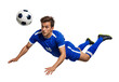 © FP Creative Stock - Pro soccer player doing a leap header jump on a ball, isolated background